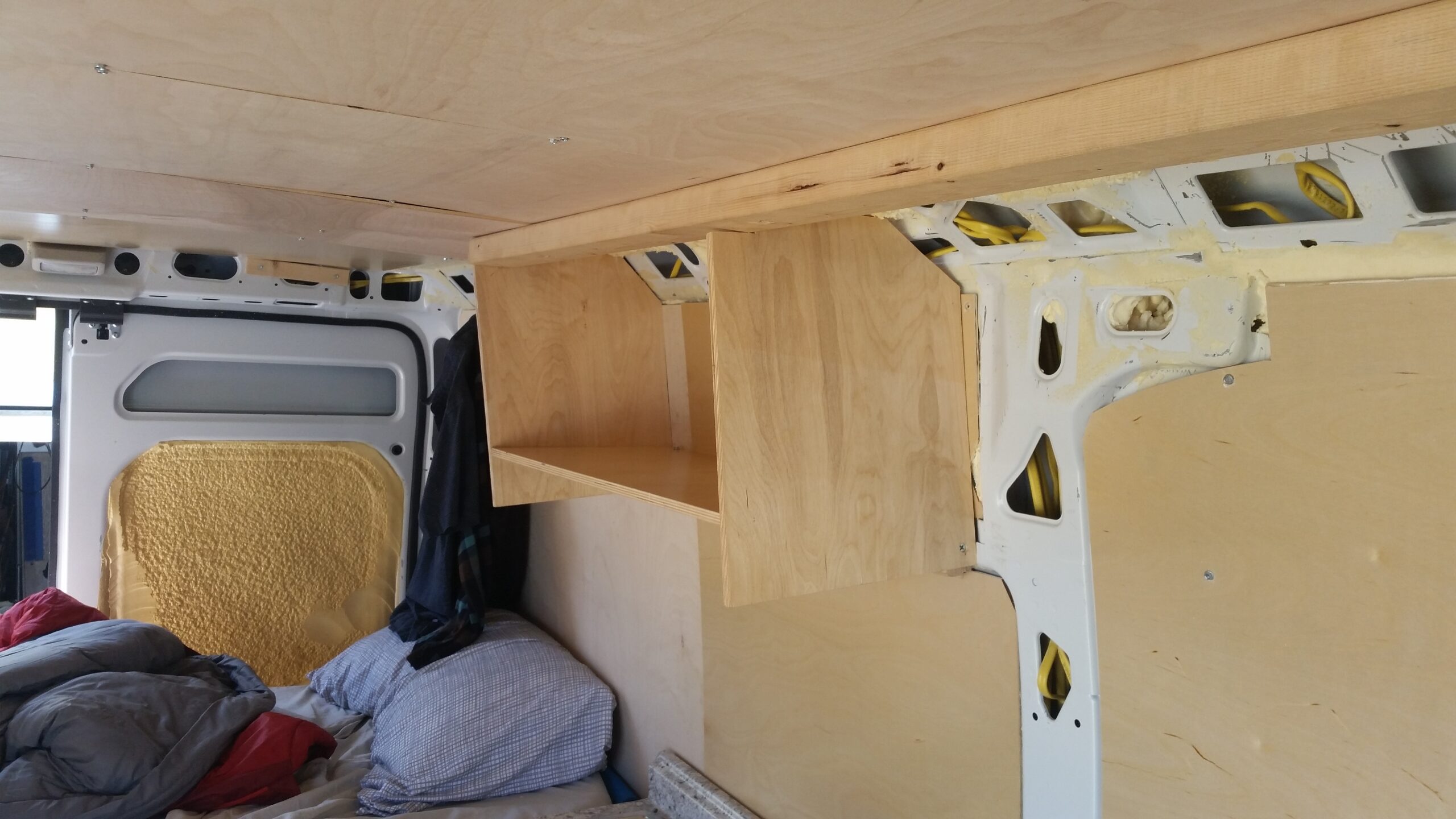 Van interior with insulation and framing