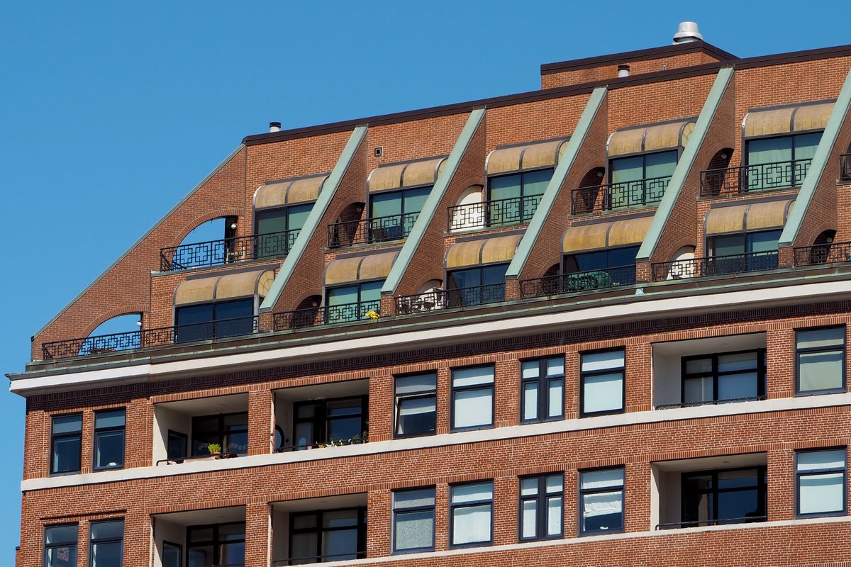 Stock photo of a brick rowhouse facade in Boston