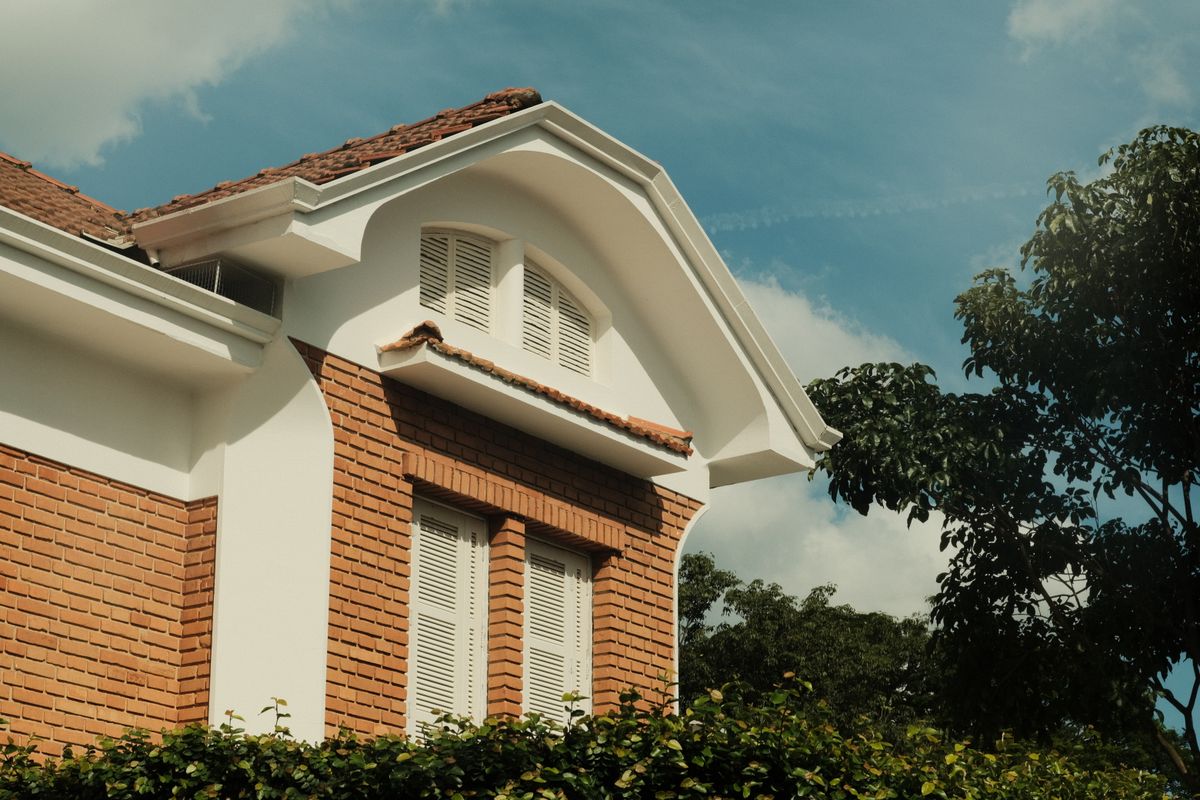 Stock photo of a brick building with arched windows