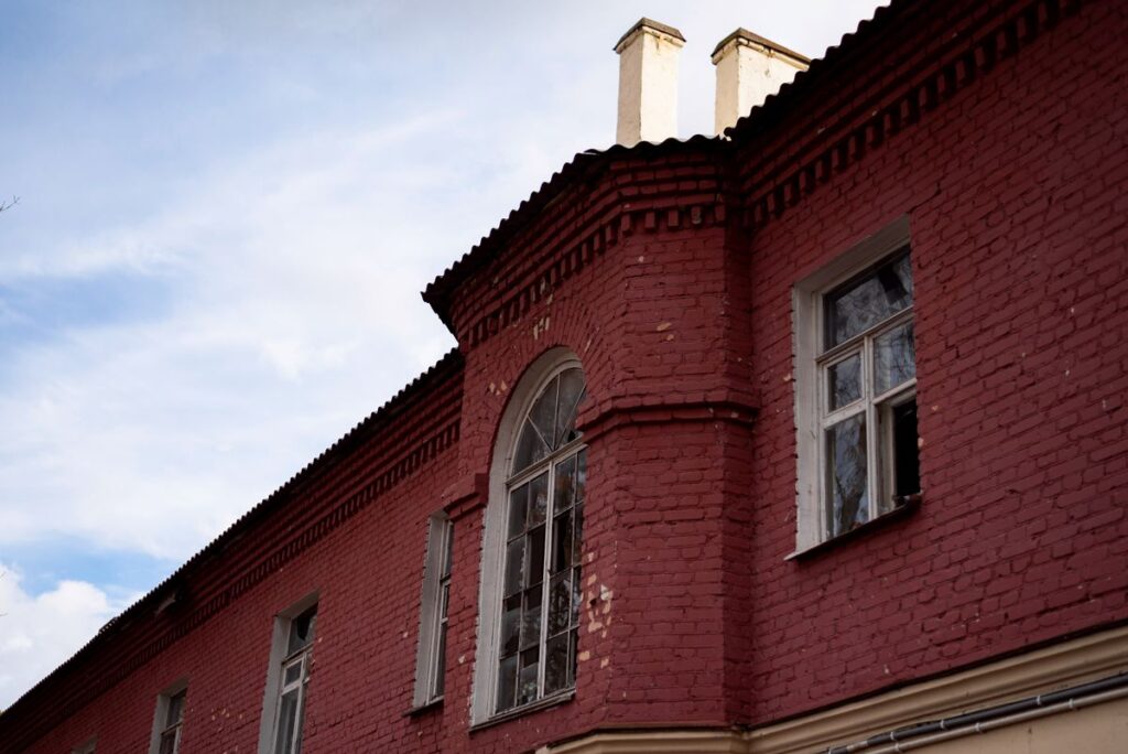 Stock photo of a brick apartment building facade