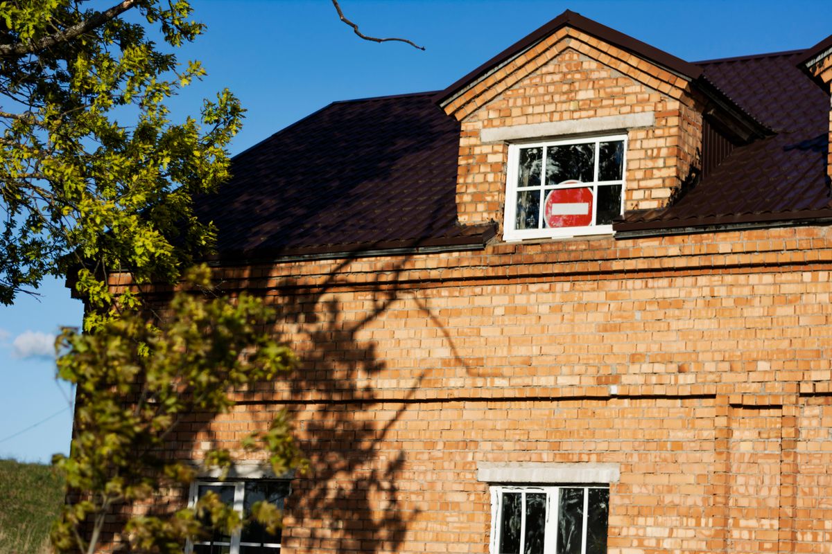 Stock photo of red brick building windows